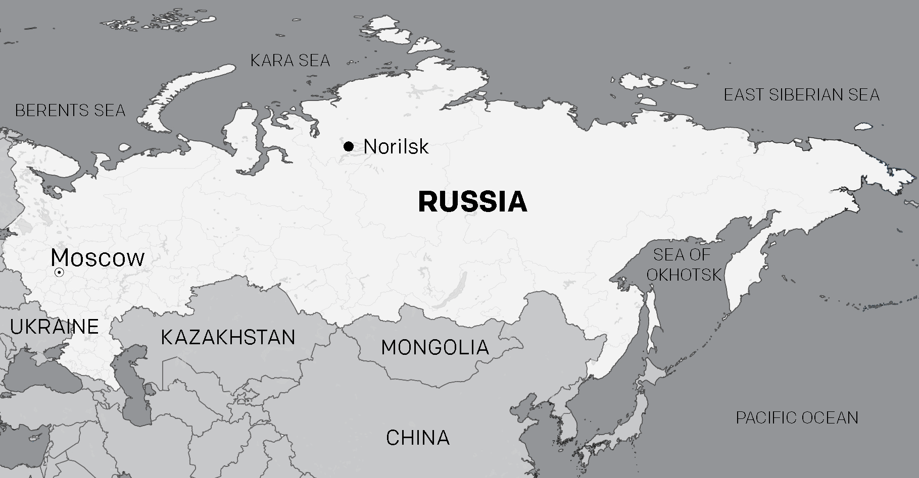 Map of Russia, with Norilsk marked - produced by IWGIA