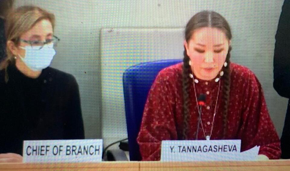 Yana Tannagasheva, an Indigenous representative from Russia, read the Caucus statement at the opening ceremony.